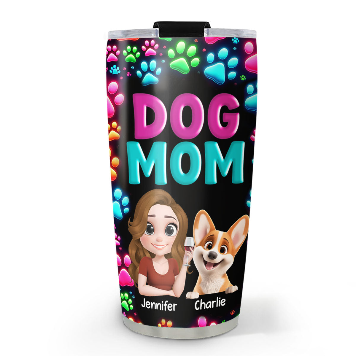 Customizable Dog Mom Neon Tumbler - Personalized for You