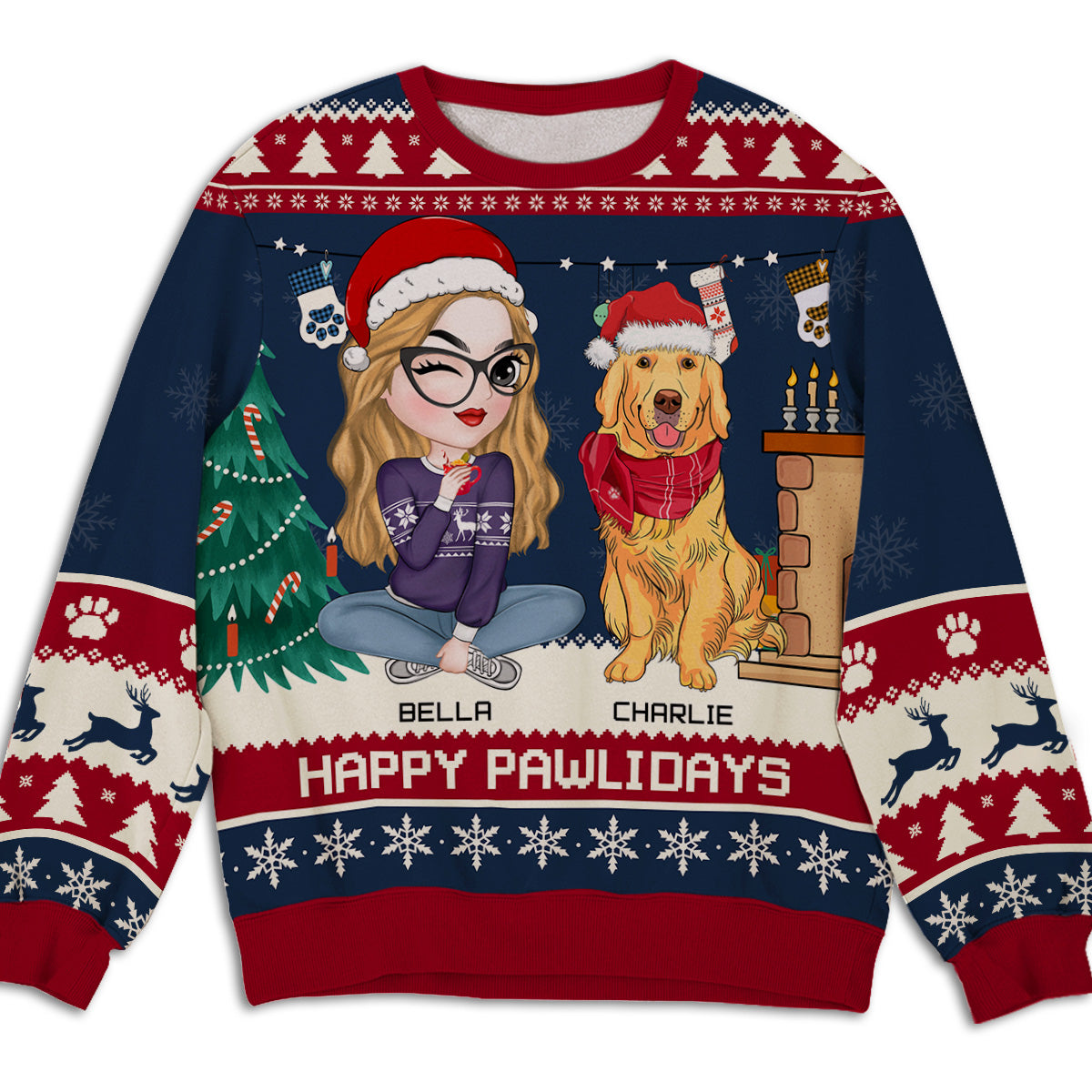 Snowy Pawlidays - Personalized All-Over Print Custom Sweatshirt for Pet Lovers