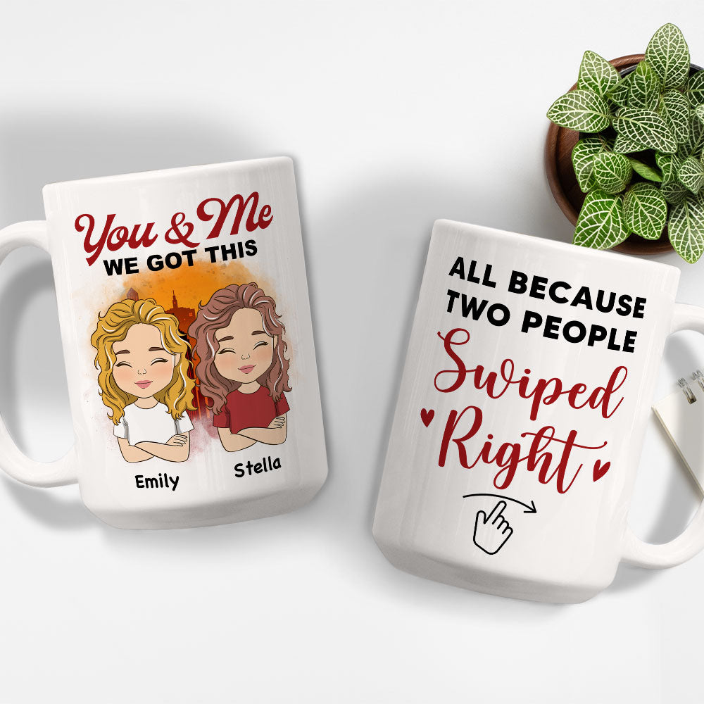 Customized Personalized Coffee Mugs for Couples - Two People Swiped Right