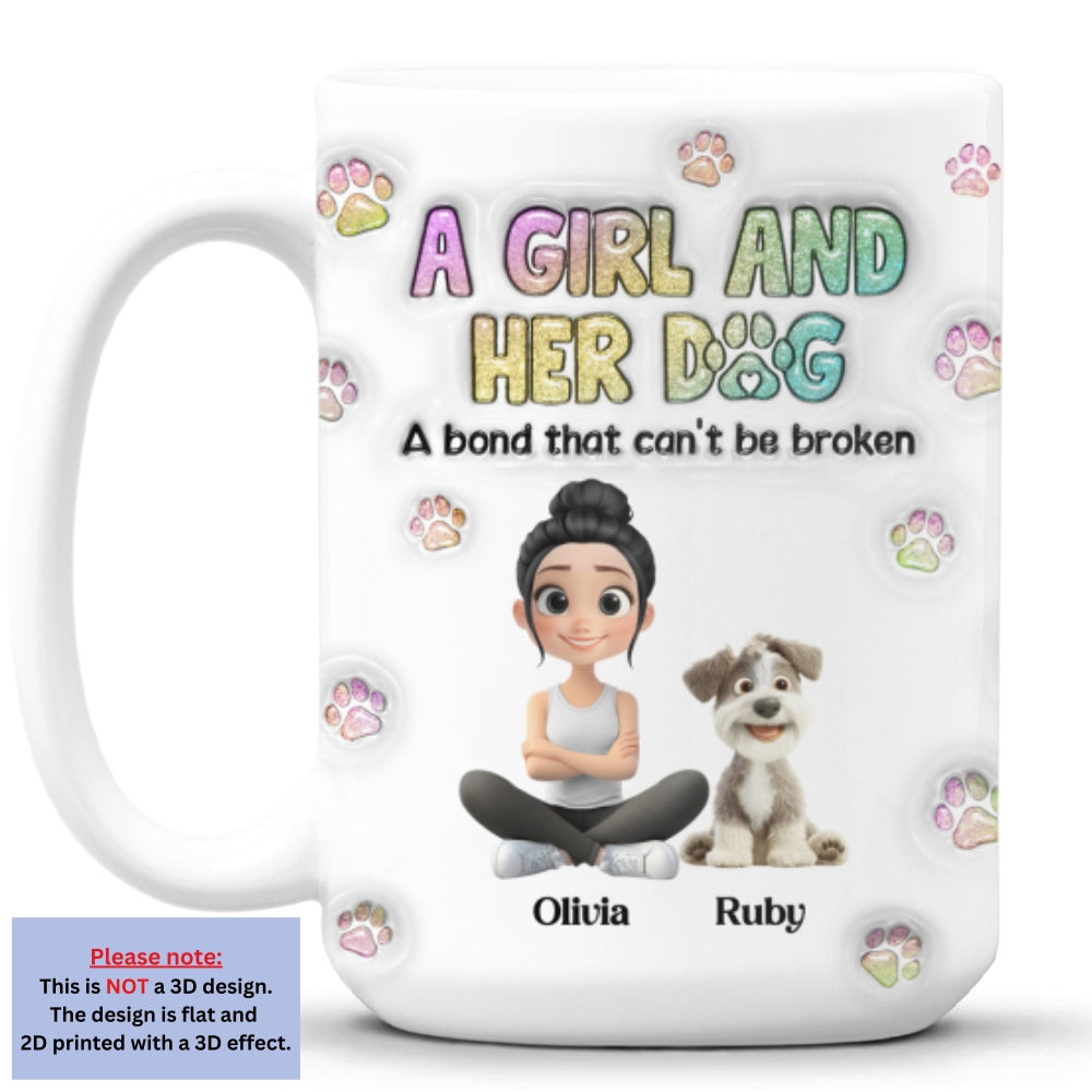 Personalized 3D Inflated Effect Custom Mug: A Girl And Her Dog Design