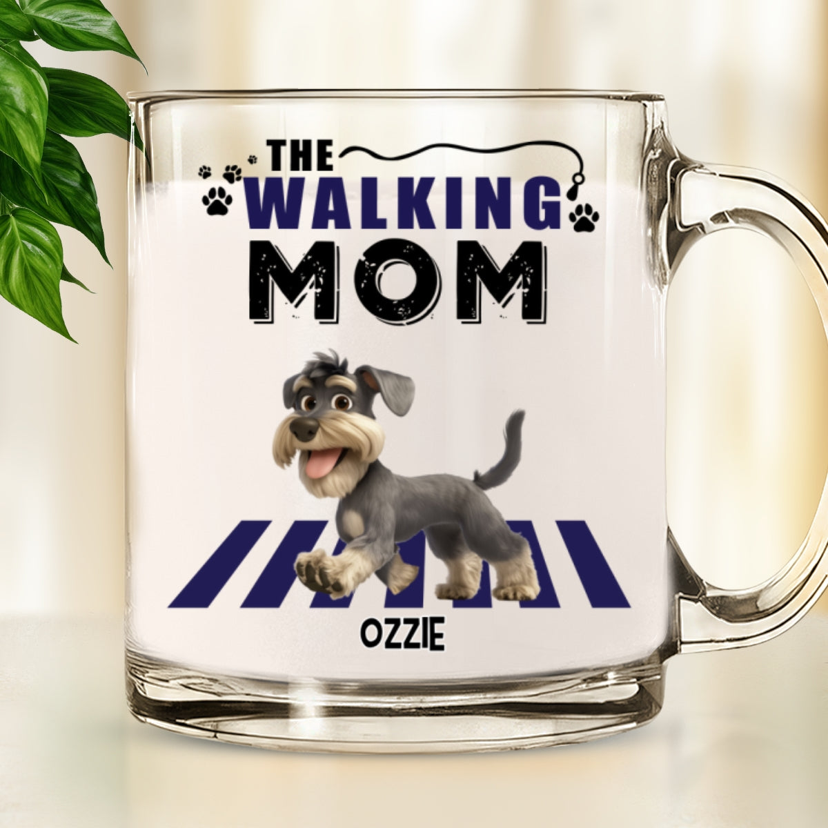 Personalized Custom Walking Mom Cartoon Glass Mug - Unique Gift Idea