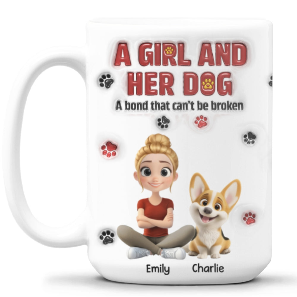 Personalized Custom 3D Inflated Effect Mug - A Girl And Her Dog Version 2