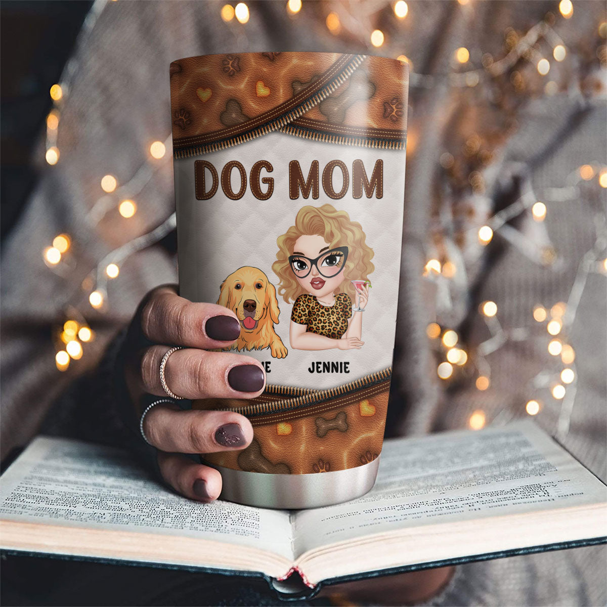 Personalized 3D Inflated Effect Leather Tumbler for Dog Moms
