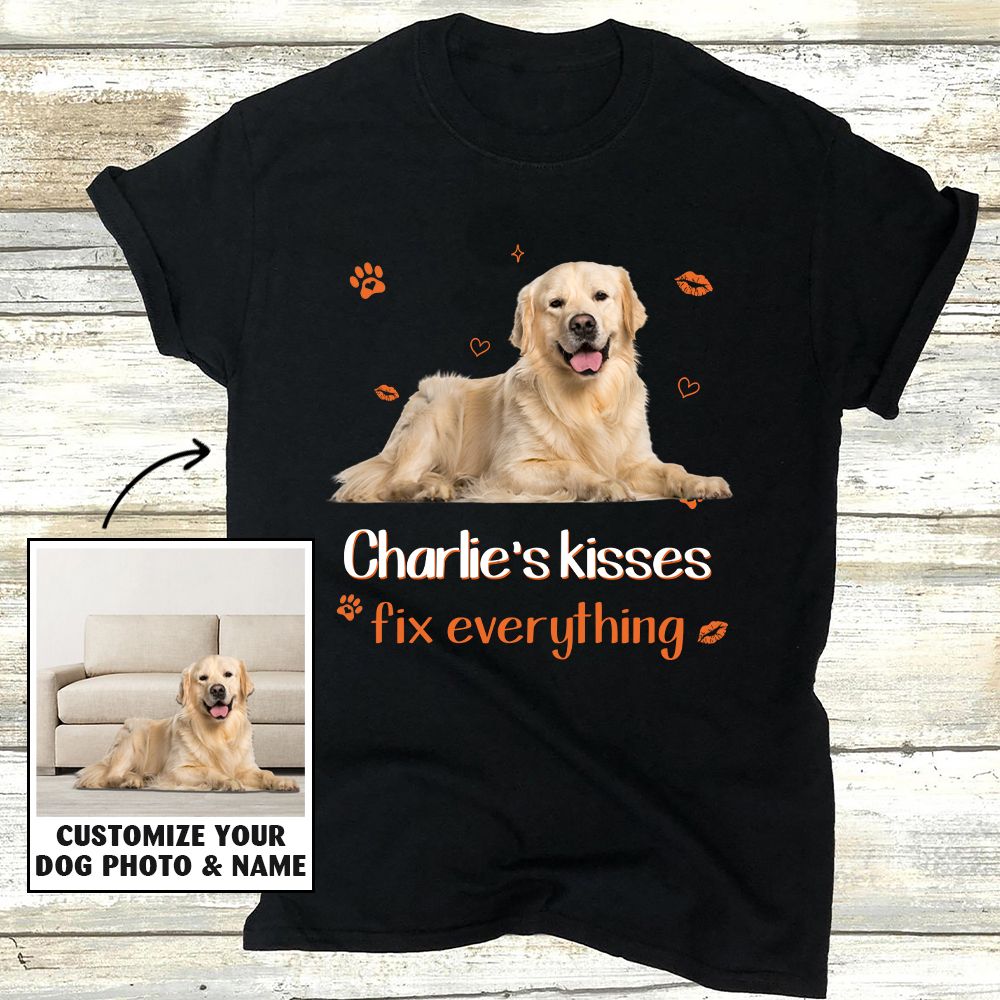 Customizable Dog Kisses Unisex Personalized Photo T-shirt for Pet Lovers