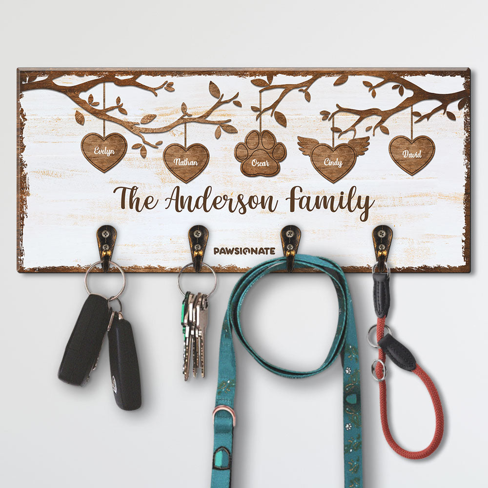 Personalized Family Tree Custom Wooden Key Holder - Ideal Gift for Pet Lovers