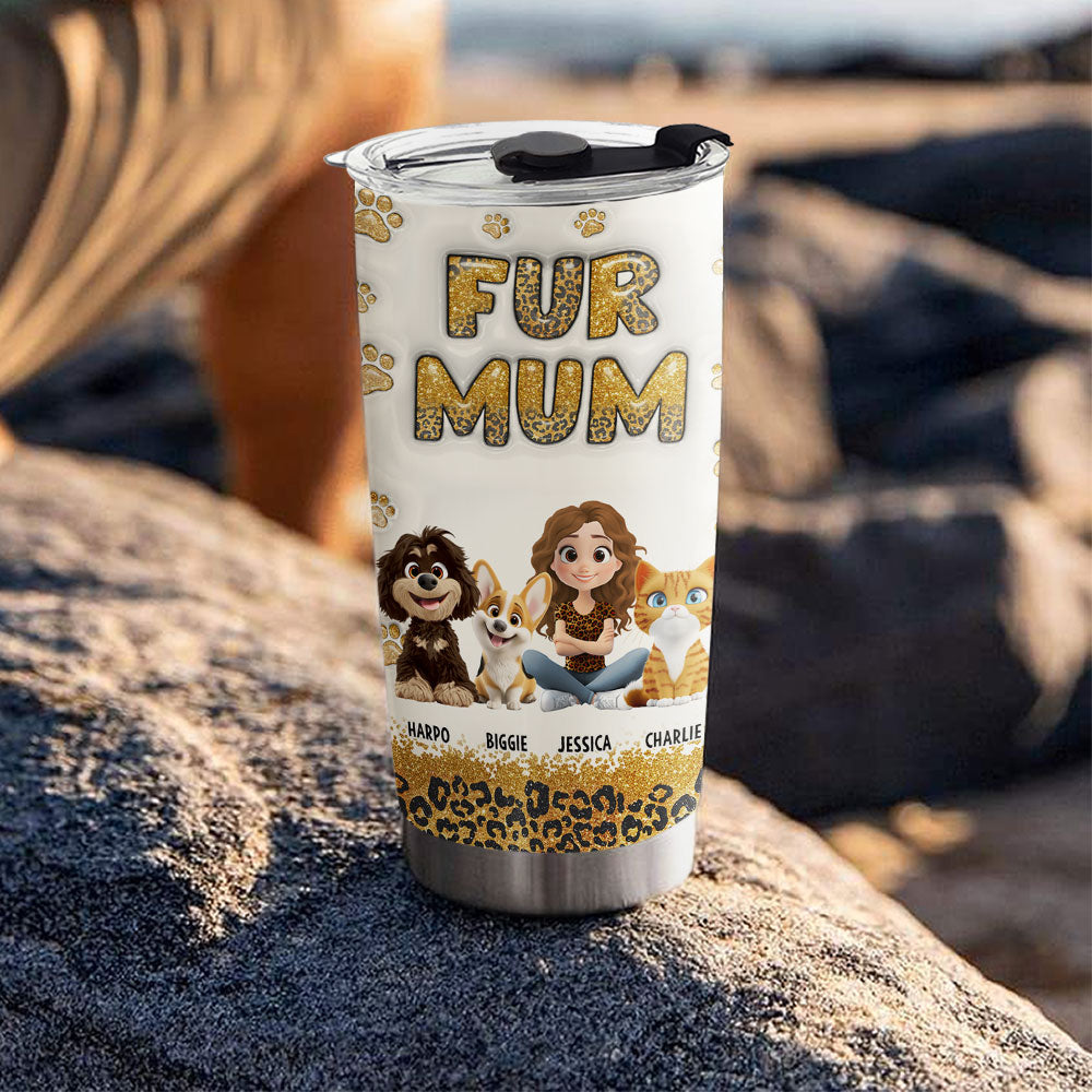 Fur Mom Leopard Personalized 3D Inflated Effect Custom Tumbler - Ideal for All Occasions