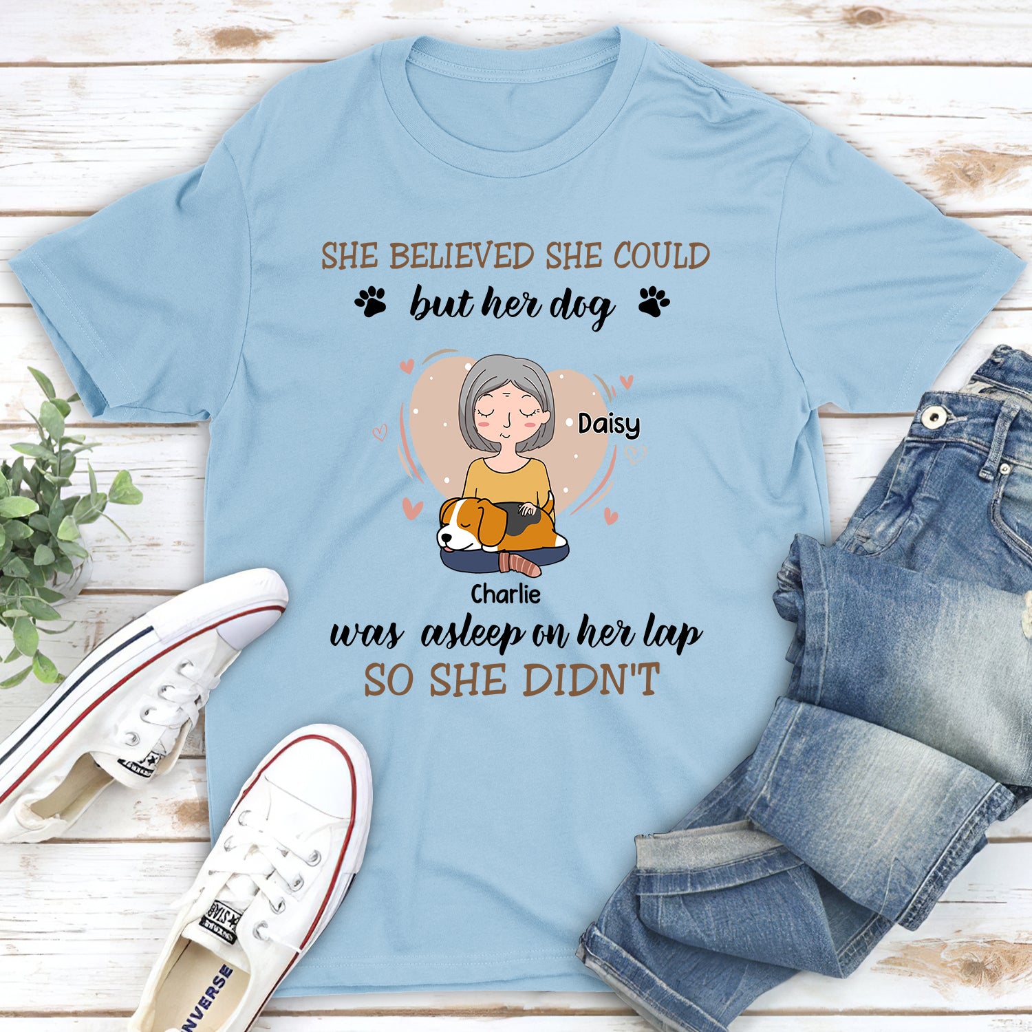 Personalized Unisex 'Asleep On Her Lap' T-shirt - Ideal Gift for Pet Lovers
