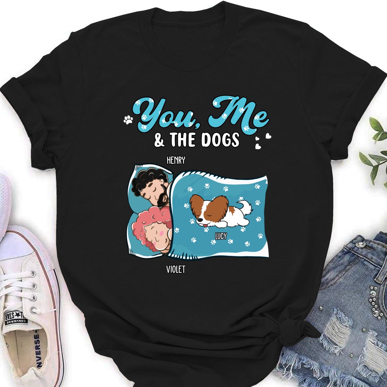 Personalized 'You, Me, and the Dogs' Sleepshirt - Custom Women's T-shirt