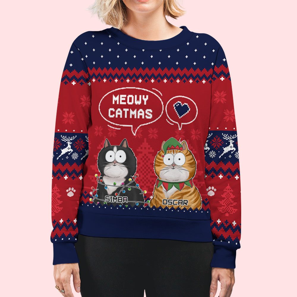 Winter Meowy Catmas: Personalized All-Over-Print Custom Sweatshirt for Pet Lovers