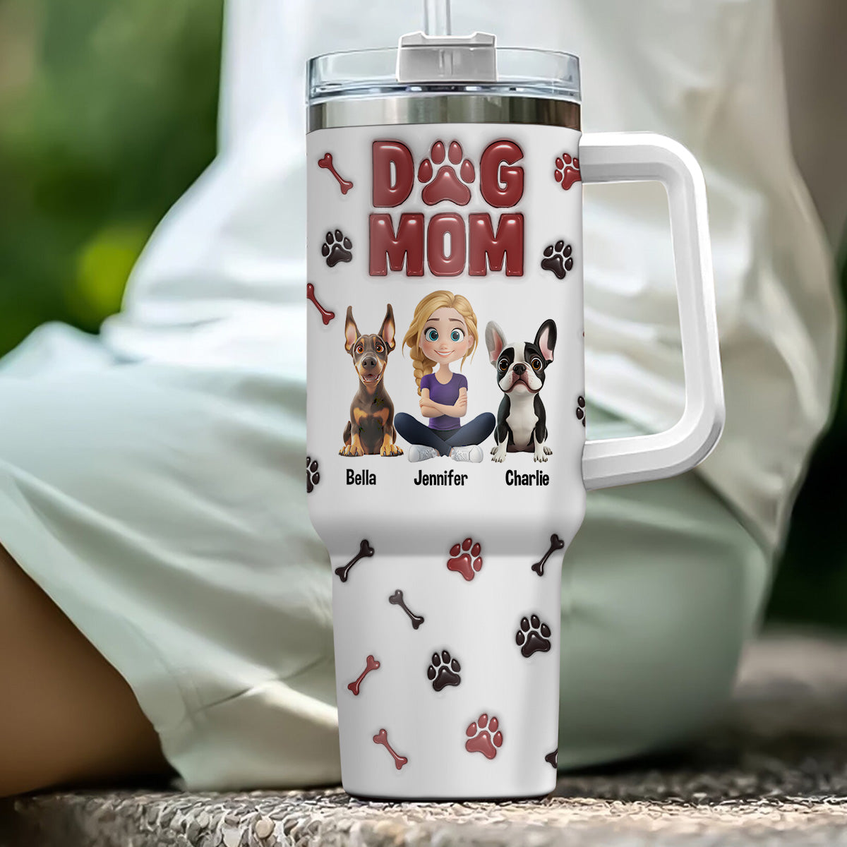 Customizable 3D Inflated Effect 40 Oz Personalized Tumbler for Dog Lovers
