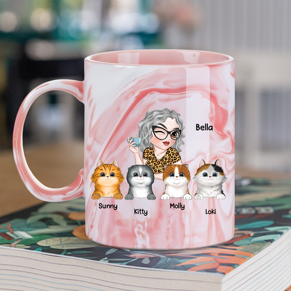 Exquisite Personalized Pink Marble Mug for the Best Cat Moms