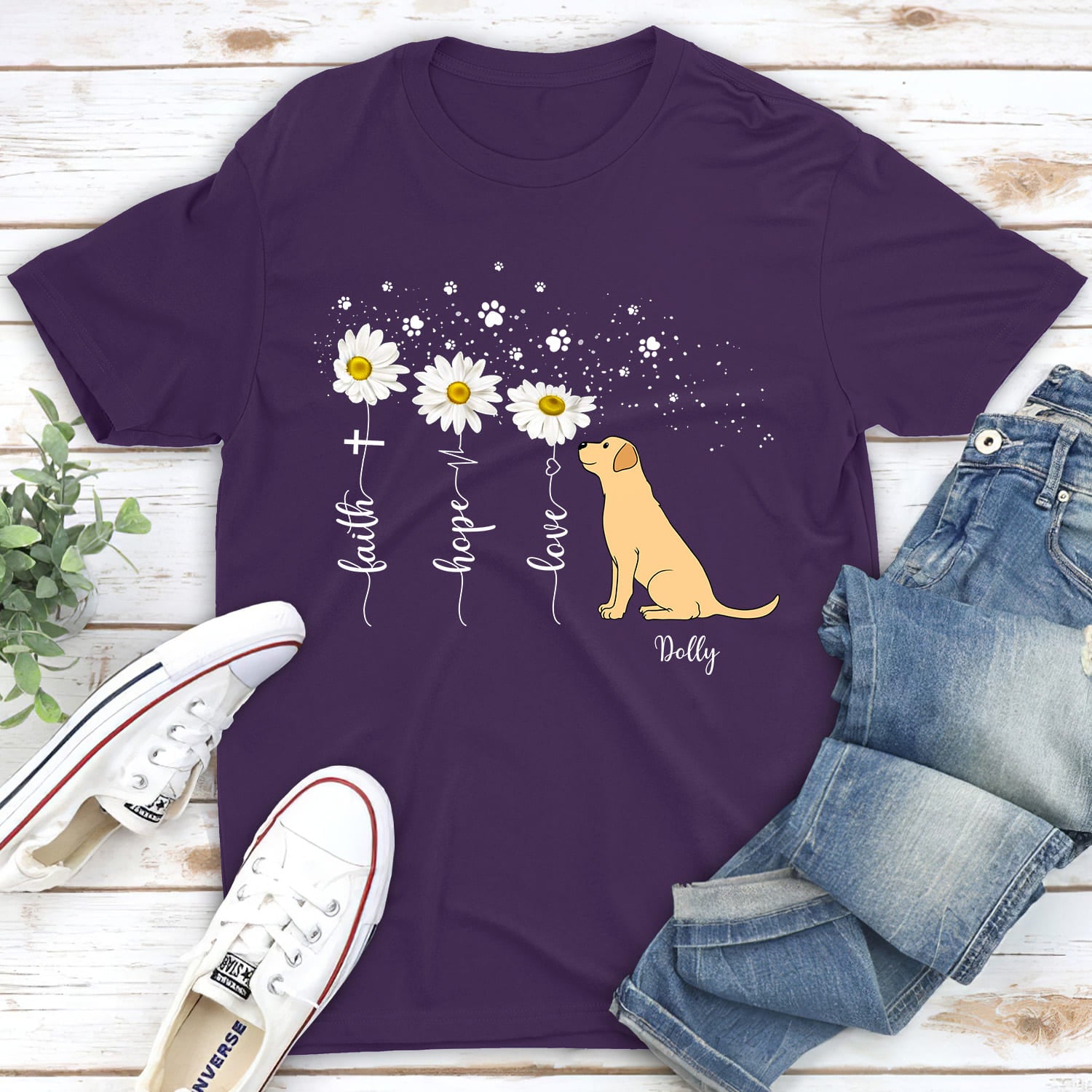 Faith Hope Love Personalized Custom Unisex Pet Lover's Flower T-shirt