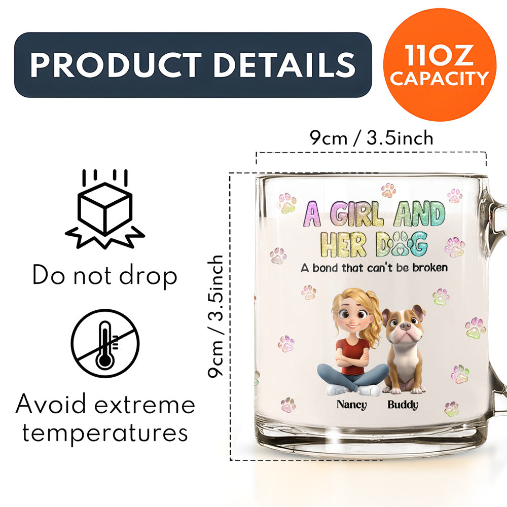 Personalized 3D Inflated Effect Glass Mug: A Girl And Her Dog Design