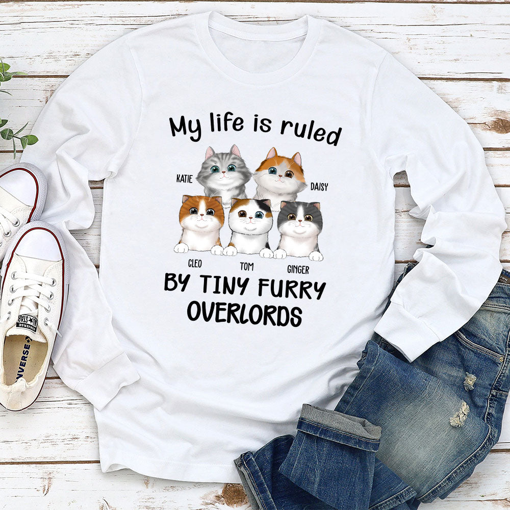 Personalized Custom Long Sleeve T-shirt - Ruled By Cats, Ideal Gift for Pet Lovers