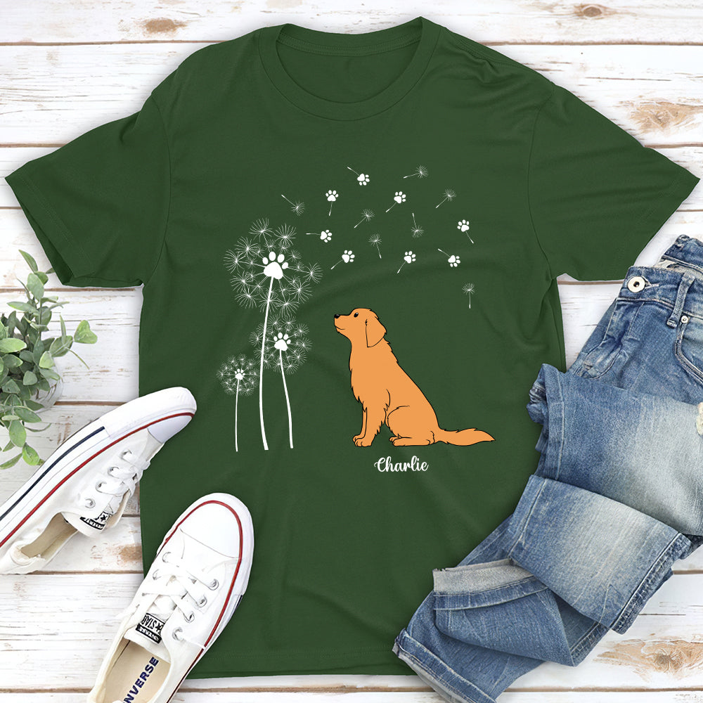 Customizable Dog & Dandelion Unisex T - shirt: Ideal Gift for Pet Lovers