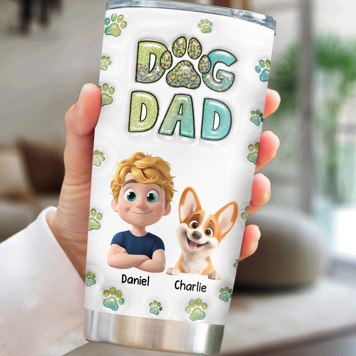 Personalized Custom 3D Inflated Effect Tumbler - Dog Dad Handsome Chibi Version 2