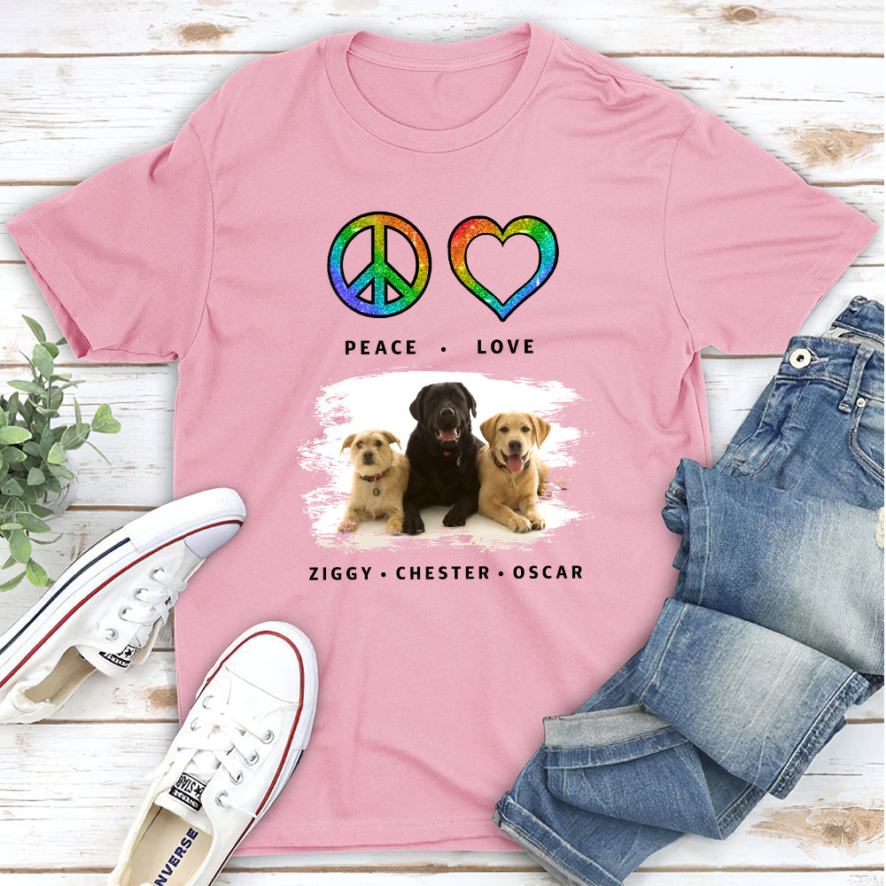 Peace Love Dog Pattern - Personalized Custom Unisex T-shirt for Pet Enthusiasts