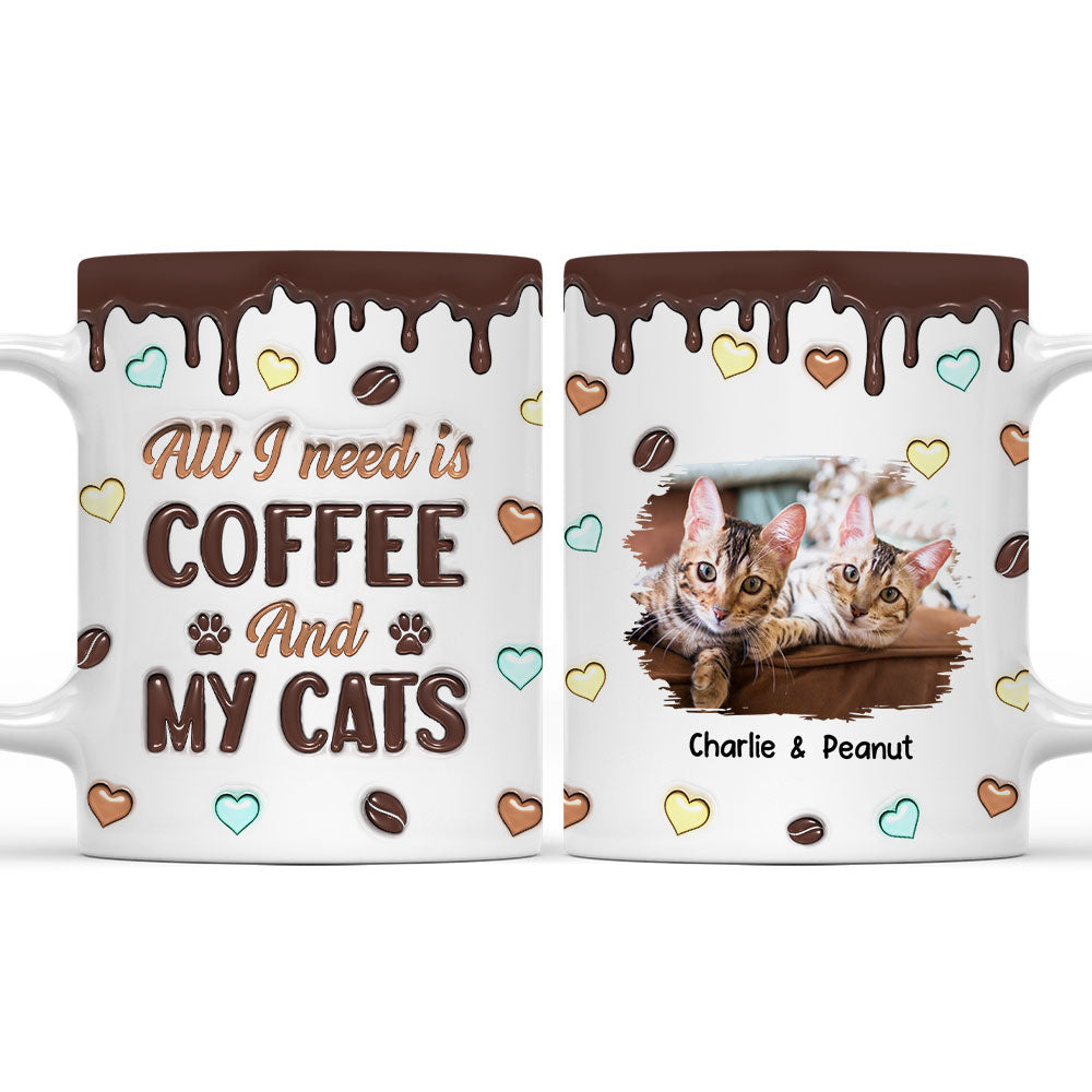 Personalized 3D Inflated Effect Coffee & Cat Photo Mug