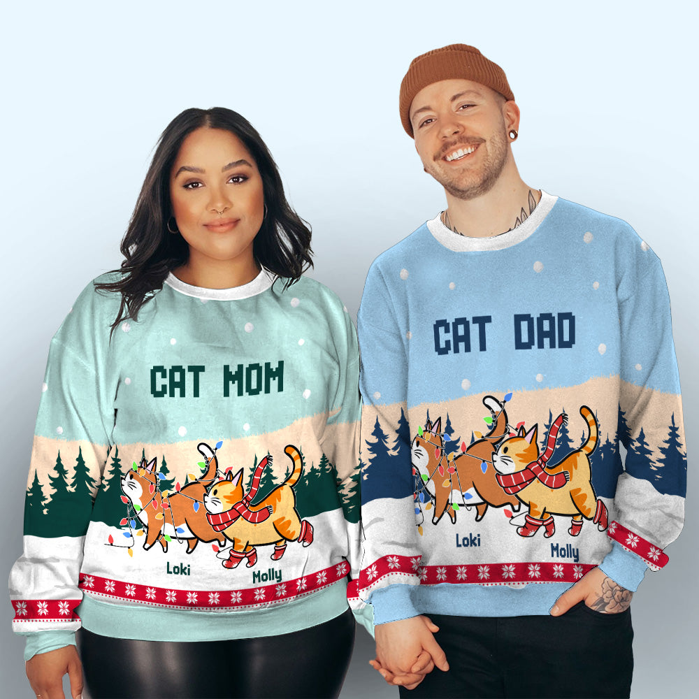 Meowy Christmas Personalized All-Over Print Cat Sweatshirt - Ideal Gift for Pet Lovers