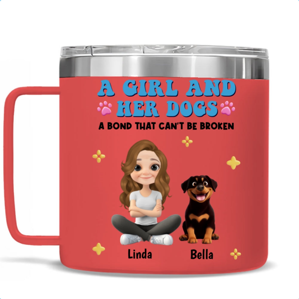 Personalized 14oz Stainless Steel Tumbler with Handle - A Girl And Her Dogs Design