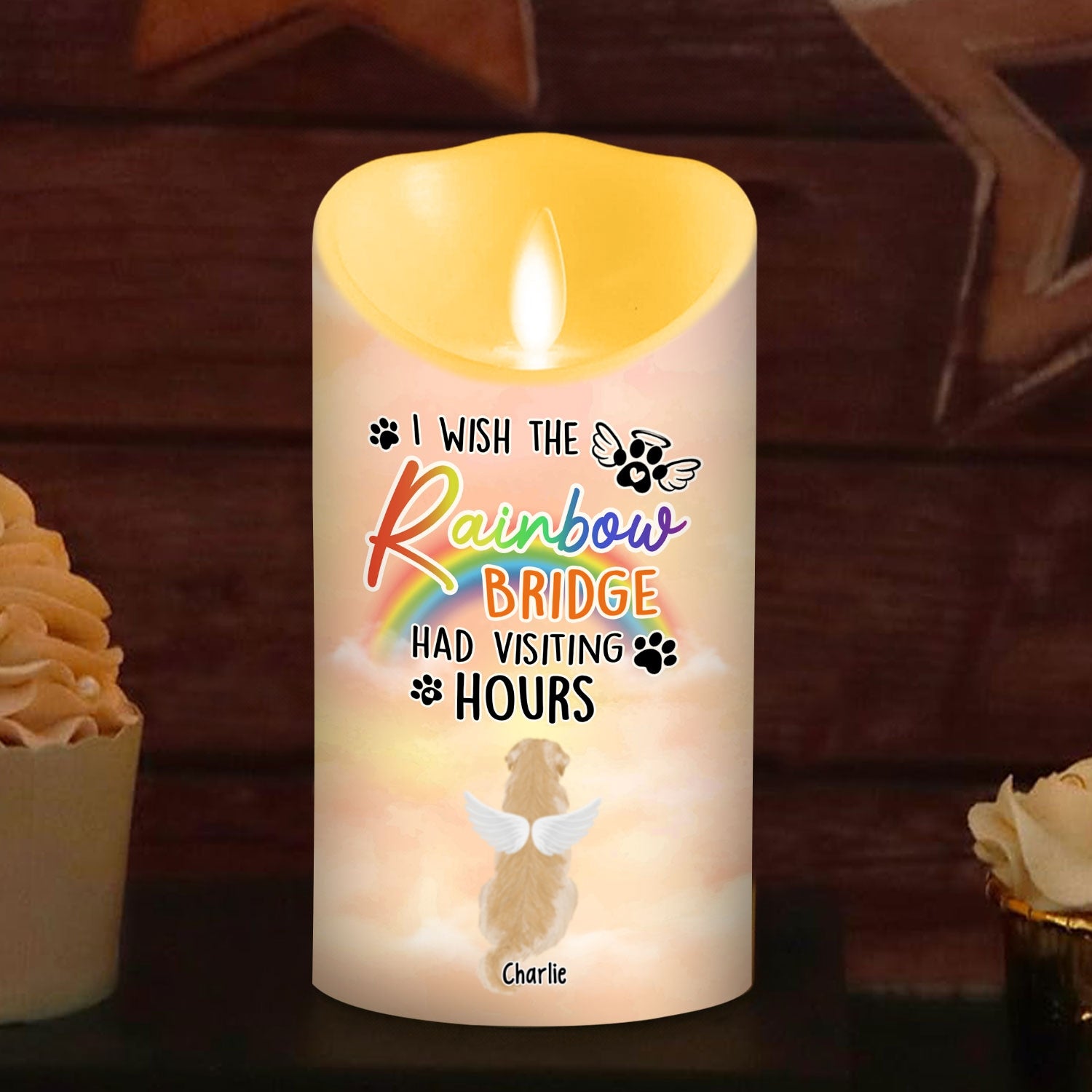 Personalized Custom LED Memorial Candle - I Wish The Rainbow Bridge Had Visiting Hours