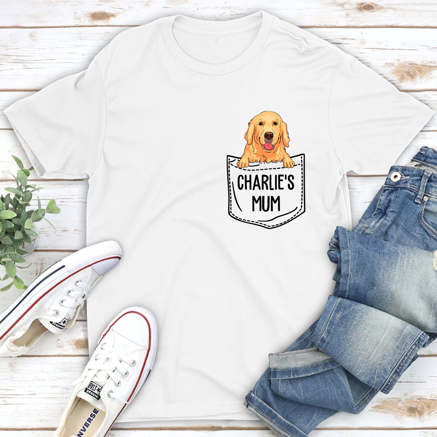 Personalized Unisex Pocket Dog Mom/Dad T-shirt - Ideal Gift for Pet Lovers