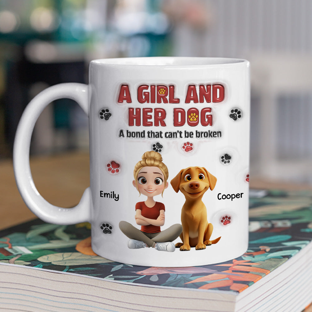 Personalized Custom 3D Inflated Effect Mug - A Girl And Her Dog Version 2