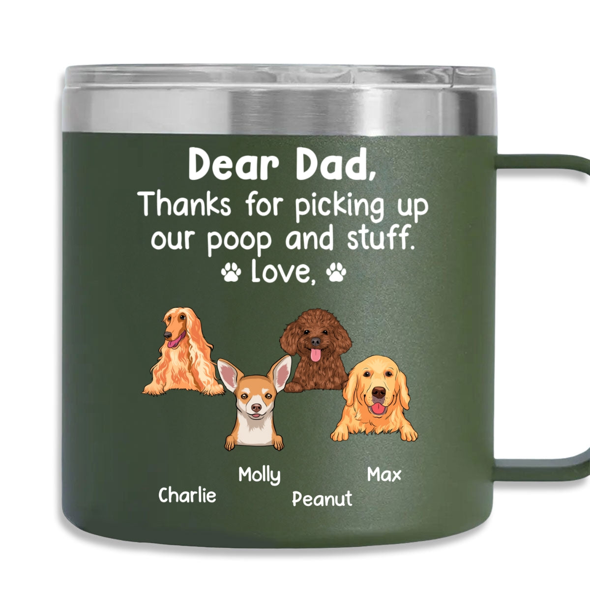 Personalized 14oz Stainless Steel Tumbler with Handle: A Tribute to Your Human Servant