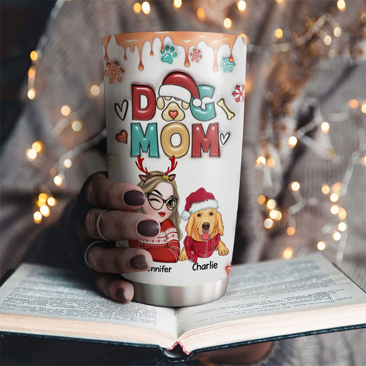Personalized Custom 3D Inflated Effect Christmas Tumbler for Dog Moms