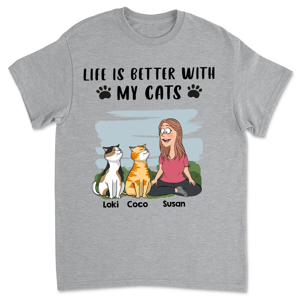 Personalized Custom Unisex 'Life Is Better With Cats' T-shirt - Ideal Gift for Pet Lovers