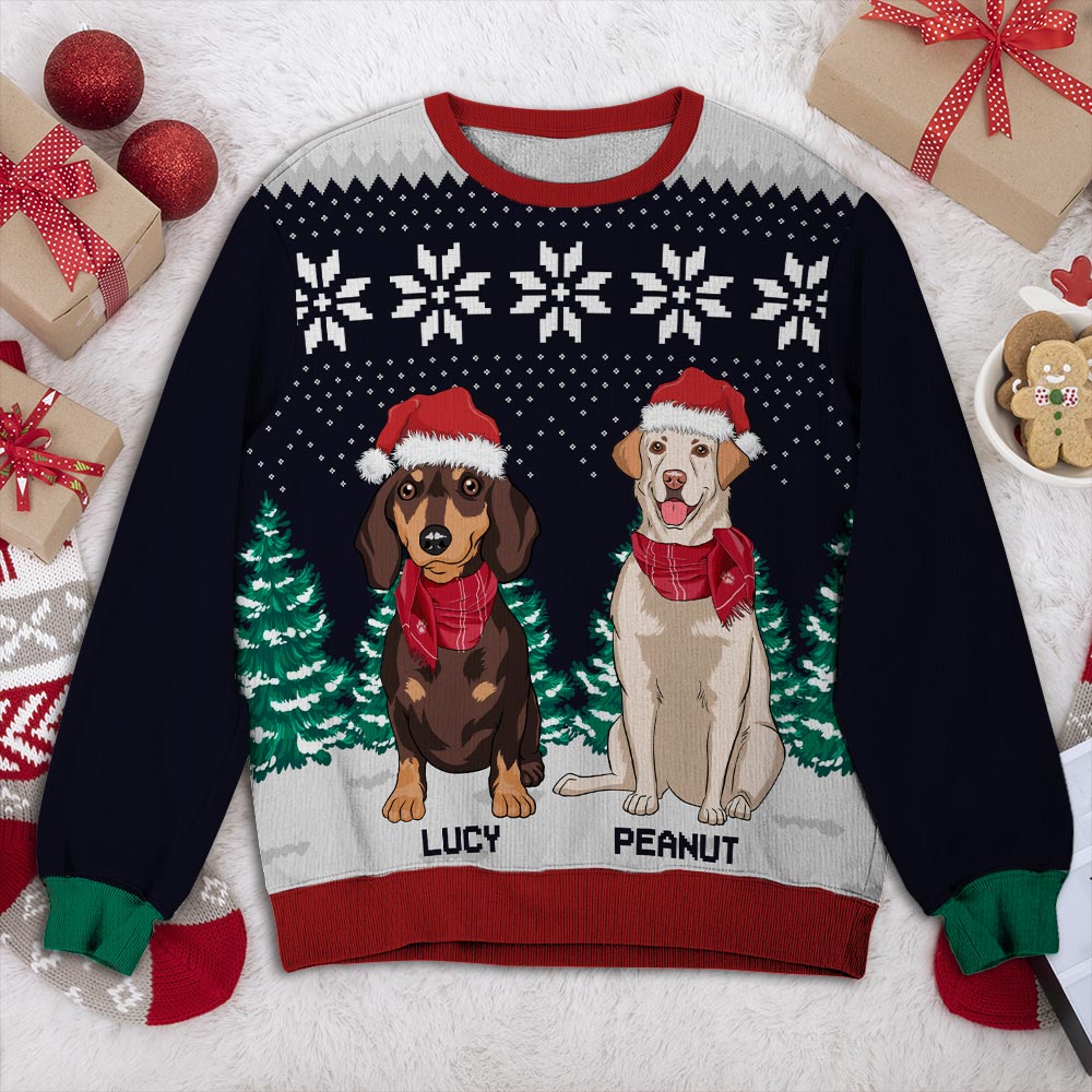 Personalized Custom All-Over-Print Dog and Christmas Tree Sweatshirt - Ideal Gift for Pet Lovers