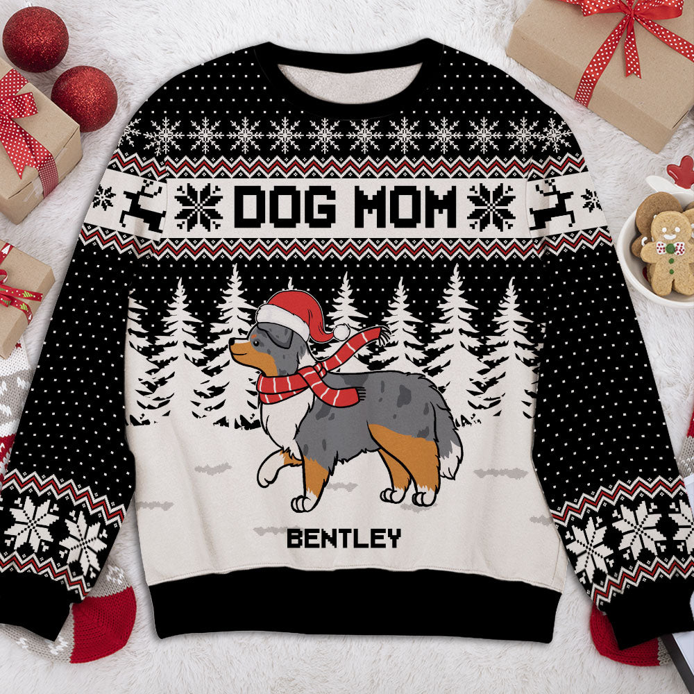 Personalized Custom All-Over-Print Dog Mom/Dad Snow Forest Sweatshirt - Ideal Gift for Pet Lovers