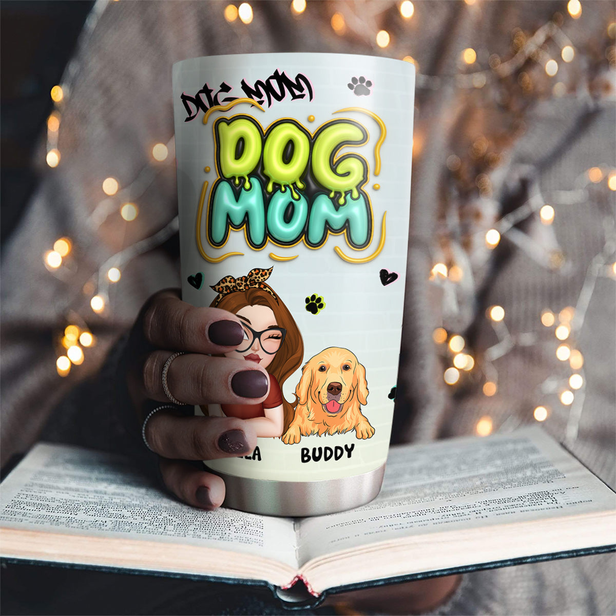 Personalized 3D Inflated Effect Colorful Tumbler for Dog Moms