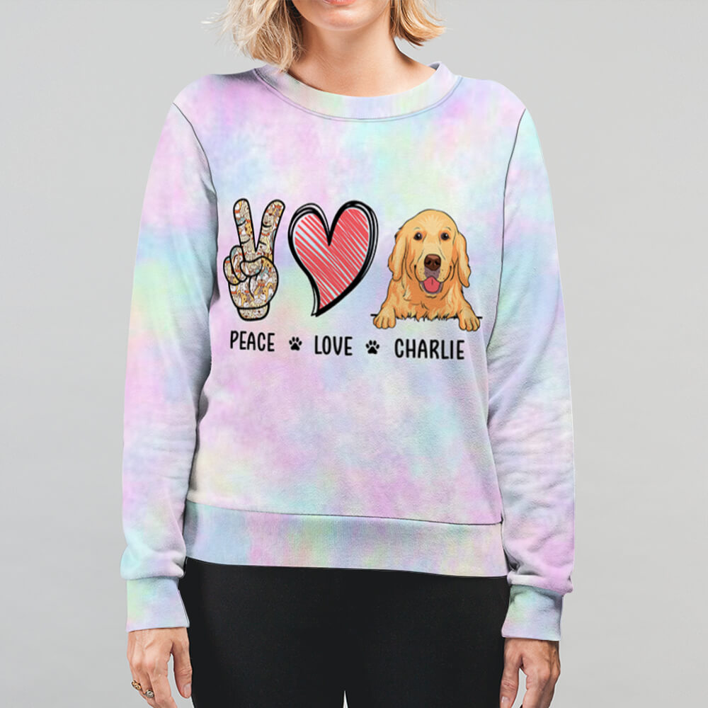 Peace Love Dog - Customizable All-Over Print Unisex Sweatshirt for Dog Lovers