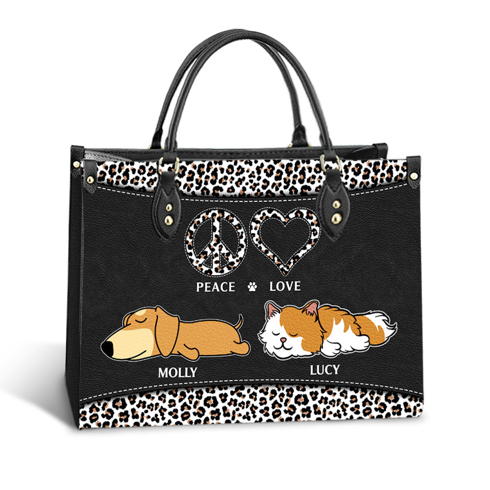 Peace Love Pet - Exclusively Personalized Custom Leather Handbag for Fur Lovers