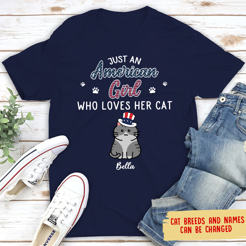 Customizable Unisex T-shirt for American Cat-Loving Girls