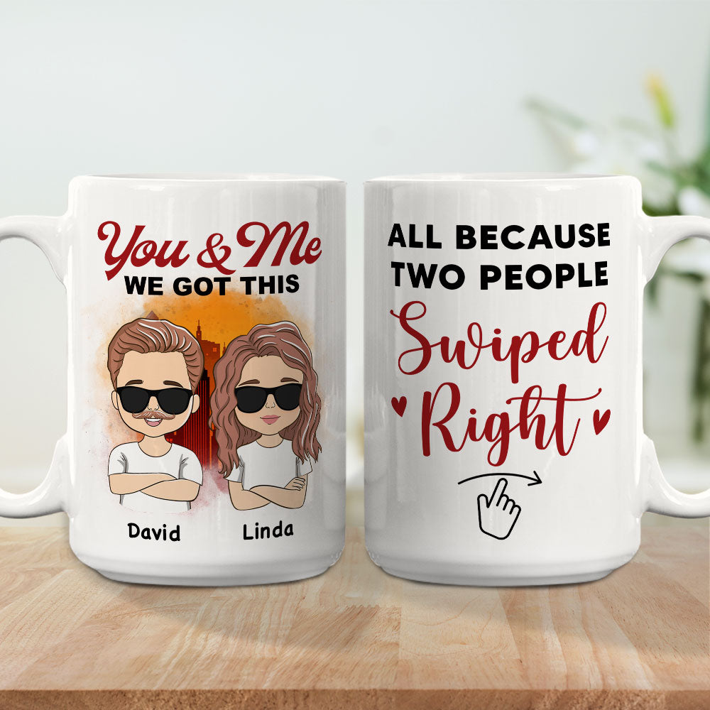 Customized Personalized Coffee Mugs for Couples - Two People Swiped Right