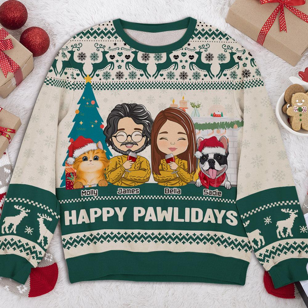 Personalized Pawlidays Couple All-Over-Print Sweatshirt for Pet Lovers