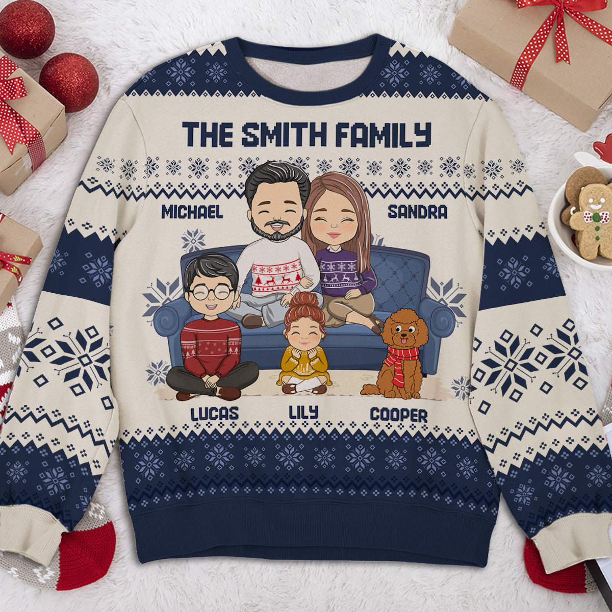 Personalized All-Over-Print Couple and Family Sweatshirt with Pets and Kids