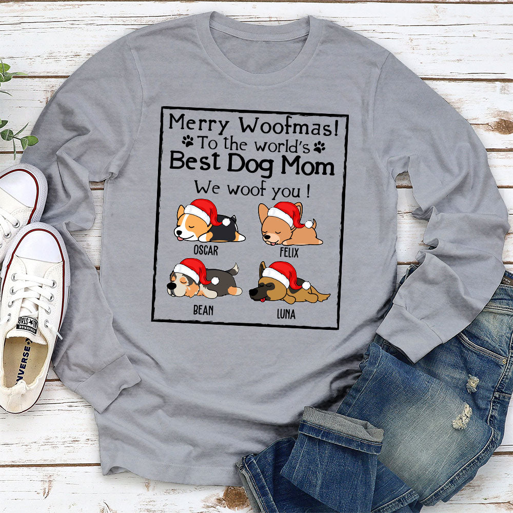Personalized Custom Woof Dog Christmas Long Sleeve for Dog Dads and Moms