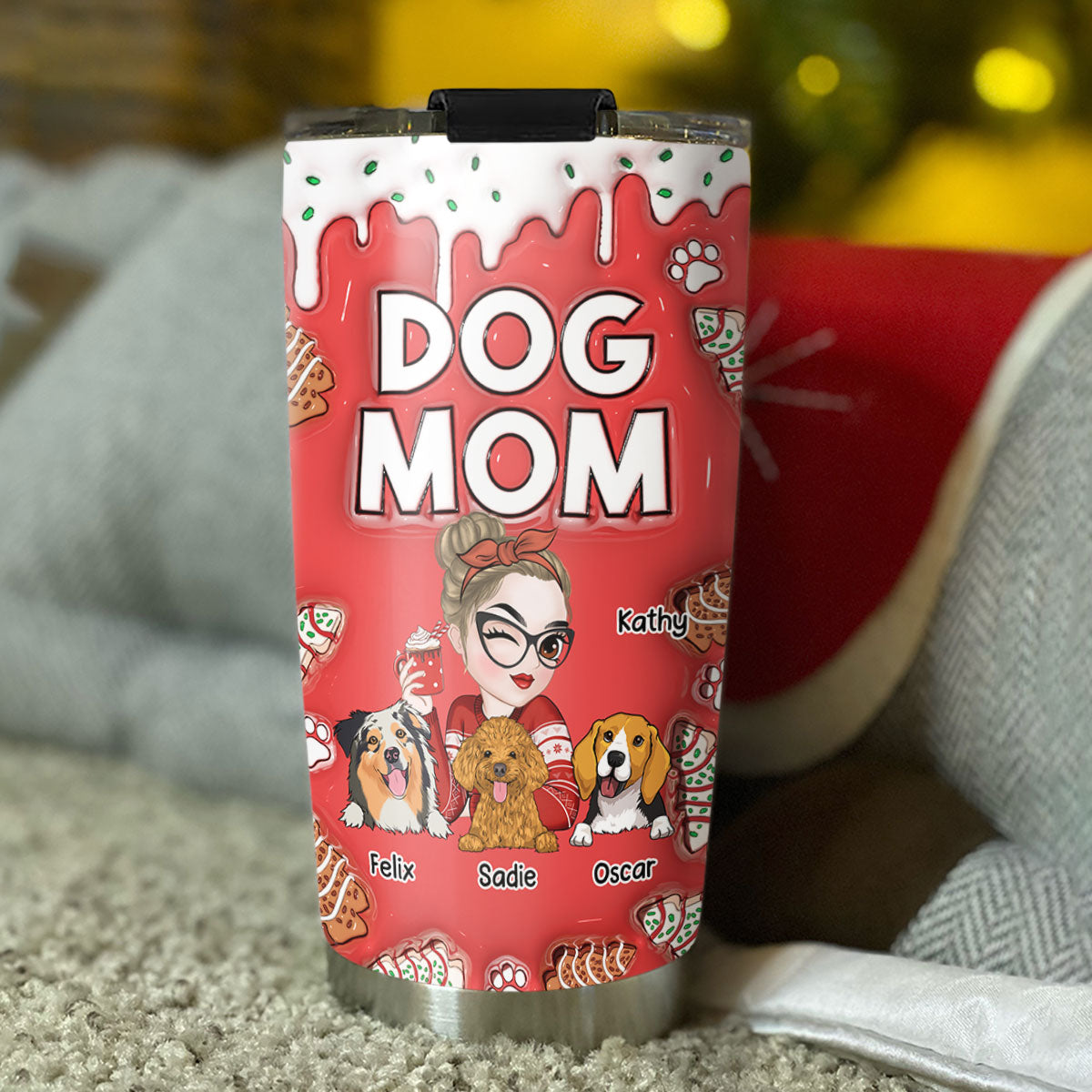 Personalized 3D Inflated Effect Christmas Tumbler for Dog Moms