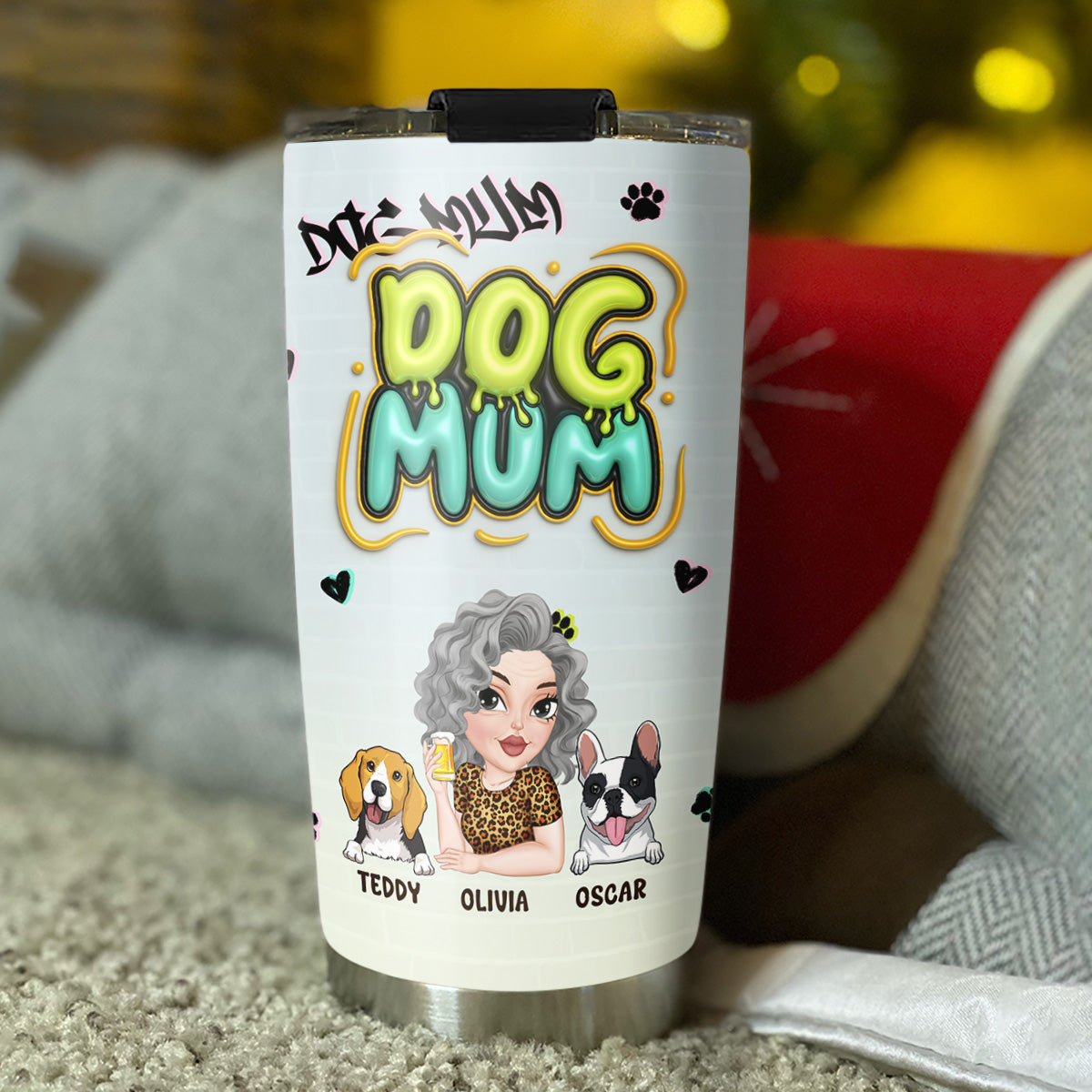 Personalized 3D Inflated Effect Colorful Tumbler for Dog Moms