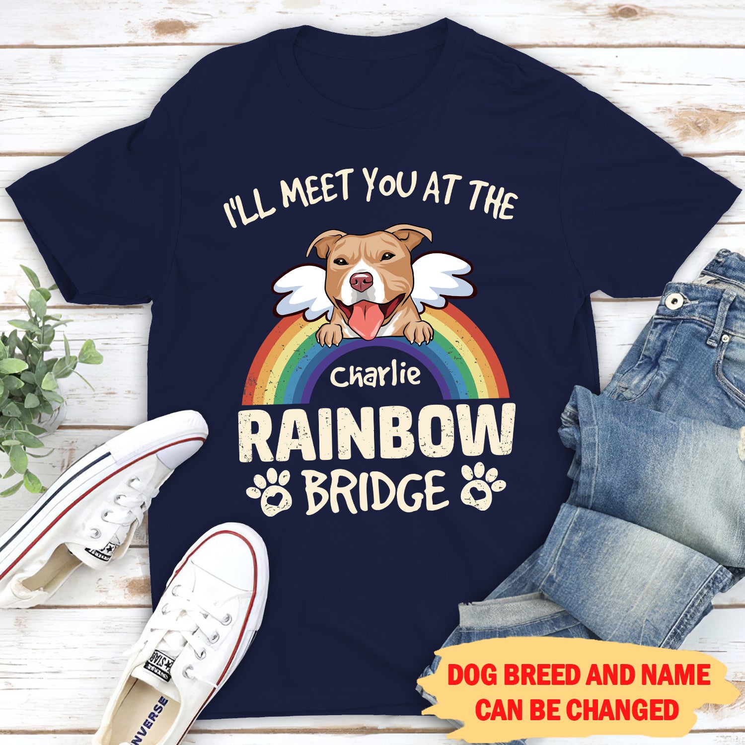 Personalized Unisex Memorial T-shirt - 'I'll Meet You At The Rainbow Bridge' for Pet Lovers