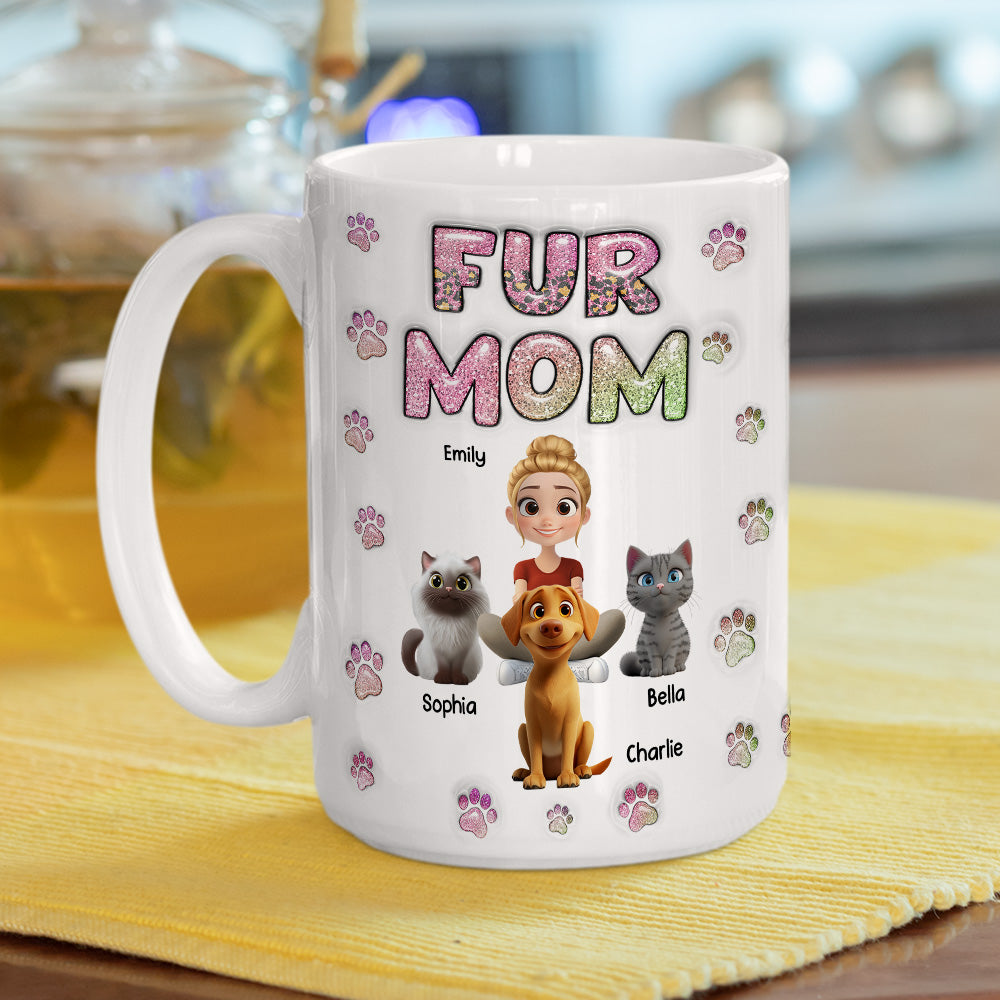 Personalized 3D Inflated Effect Fur Mom Lovely Chibi Mug - Ideal Gift for Loved Ones