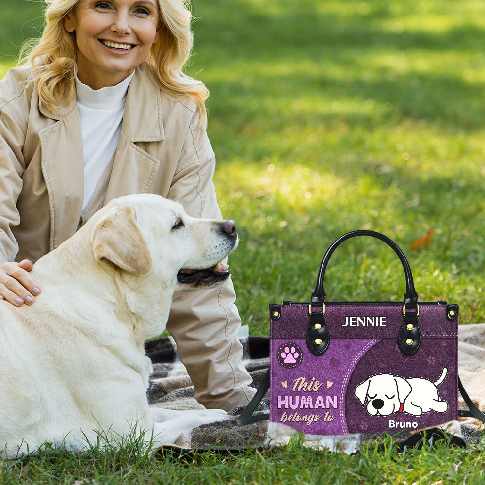 Personalized Custom Leather Bag: 'This Human Belongs To' - Show Your Love for Fur Babies