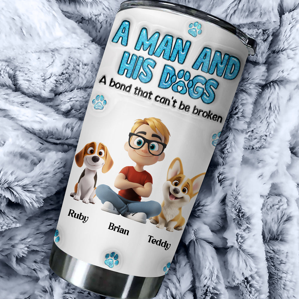 Personalized 3D Inflated Effect Stainless Steel Tumbler: A Man And His Dog Design