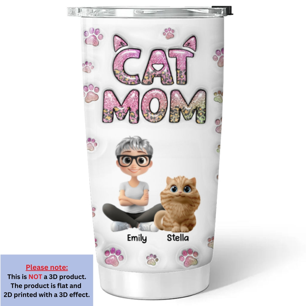 Personalized Cat Mom Chibi 3D Inflated Effect Stainless Steel Tumbler