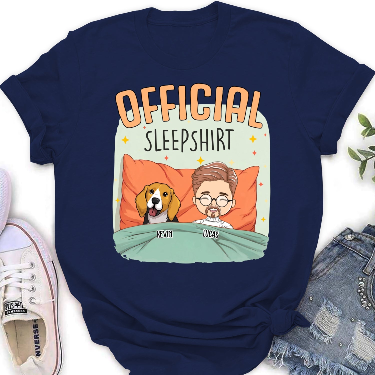 Personalized Custom Women's Sleep With My Dog T-shirt - Ideal Gift for Pet Lovers