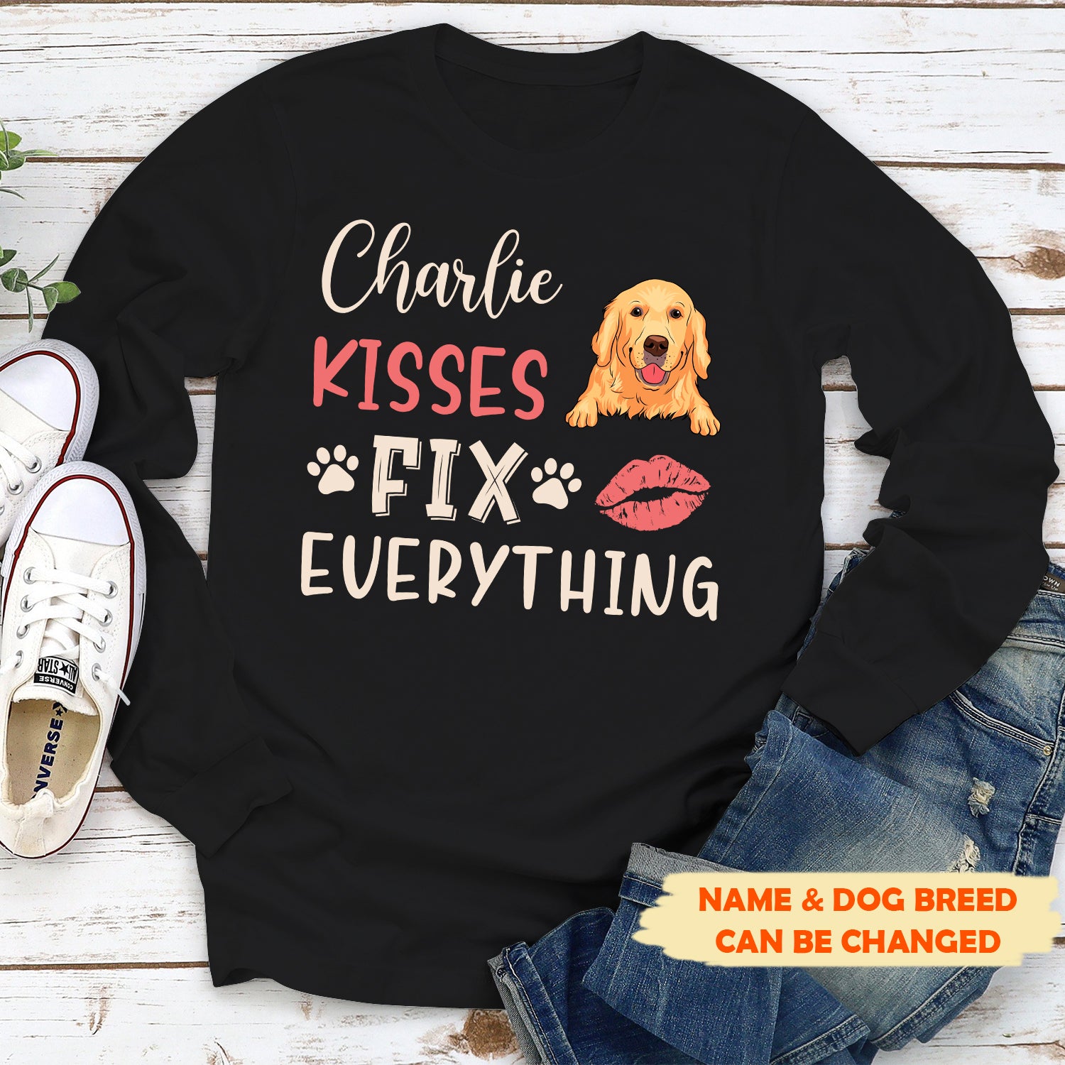 Personalized Custom Classic Long Sleeve Dog Kisses T-Shirt - Ideal Gift for Pet Lovers