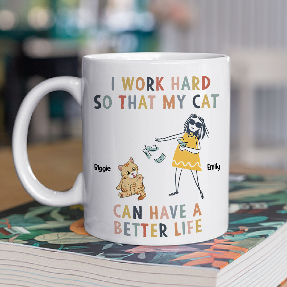 Personalized 'I Work Hard Because Of My Cat' Custom Coffee Mug - Perfect Gift Idea